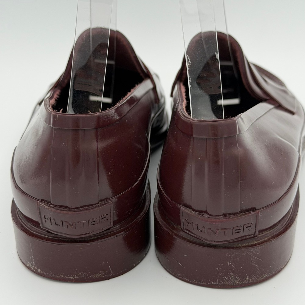 Hunter Women's US 7 Burgundy Gloss Penny Loafers Waterproof Rain Shoes Preppy - Picture 3 of 11